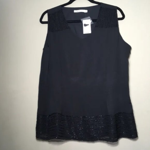 Black Beaded Trim Sleeveless Blouse - Large - Picture 1 of 10